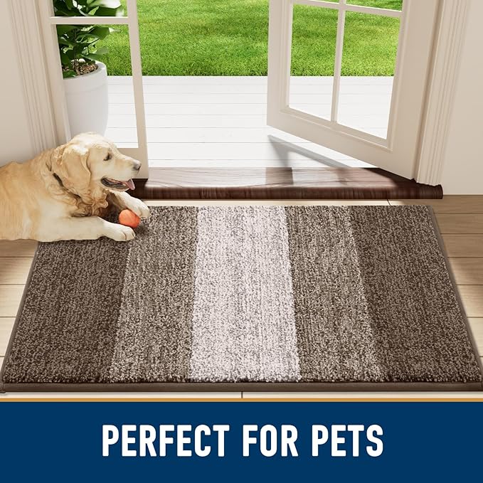 Smiry Dog Door Mat for Muddy Paws, Absorbs Moisture and Dirt, Low-Profile Entryway Mat with Non-Slip Backing, Entry Indoor Outdoor Doormat for Inside Floor (47x20 Inches, Light Brown, Striped) - Image 7