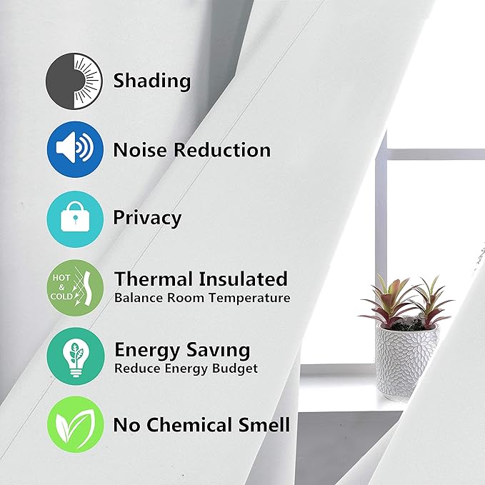 DriftAway Thermal Insulated 100 Percent Darkening Blackout Curtain Liner 2 Panels Each Liner Size 50 Inch by 68 Inch Rings Included Off White Panel - Image 7