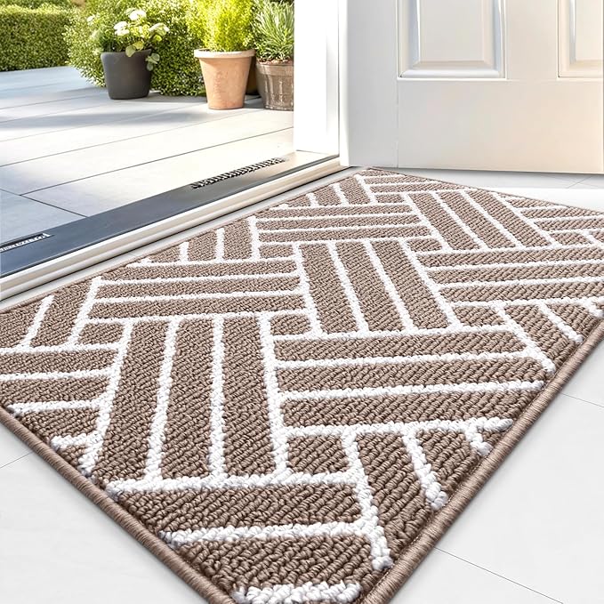 OLANLY Indoor Door Mat, 32x20 Inch, Dirt Resistant and Absorbent, Non-Slip Rubber Backing Floor Mats, Easy Clean Low-Profile Doormat for Entryway, Front Door, and Inside Entrance, Brown by OLANLY