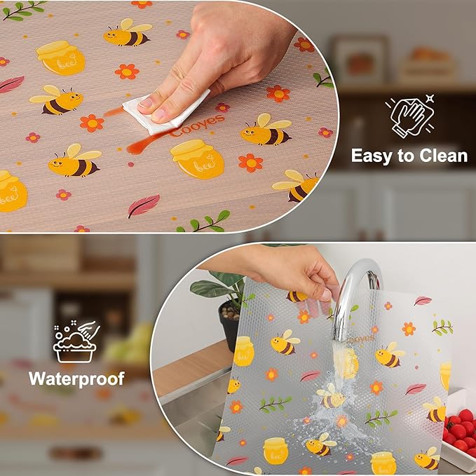 Cooyes Shelf Liner – Non-Slip Cabinet & Drawer Liner for Kitchen – Non-Adhesive Waterproof Shelf Paper with Modern Pattern – Durable EVA Cabinet Mat – Easy to Cut (Amber,17.5" W x 197" L) - Image 6
