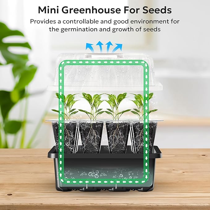 MIXC 10 Packs Seed Starter Tray Seed Starter Kit with Humidity Dome (120 Cells Total Tray) Seed Starting Trays Plant Starter Kit and Base Mini Greenhouse Germination Kit for Seeds Growing Starting - Image 4