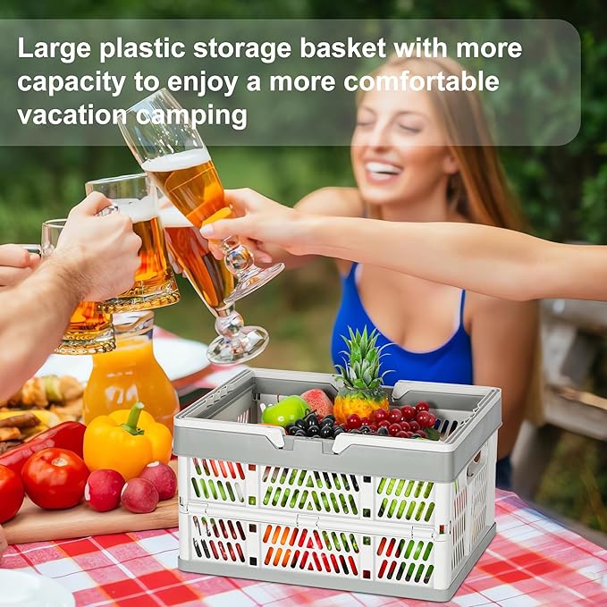 Heavy Duty Plastic Milk Crates for Storage, 2-Pack Stackable Storage Bins for Organizing, Collapsible Shopping Basket with Handle for Groceries, Suitable for Home Office School Store, Gray - Image 3