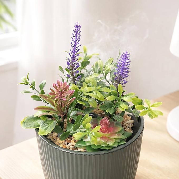 Earnest Living Essential Oil Diffuser Ceramic Artificial Succulent Plants Potted Diffuser 100 ml for Lavender Essential Oils Timers Night Lights and Auto Off Humidifier Aromatherapy Diffusers for Gift - Image 2