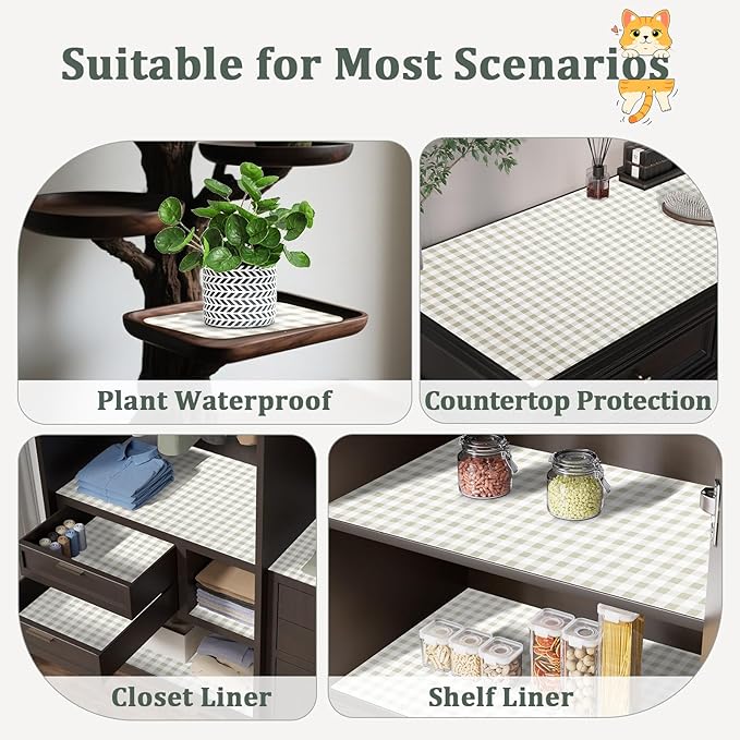 Shelf Liner for Kitchen Cabinets 18" x 240" Non-Adhesive Non-Slip Drawer Liners for Dresser, Waterproof Washable Paper, Durable Protector Mat for Pantry Shelves Cupboards, Green Plaid - Image 8