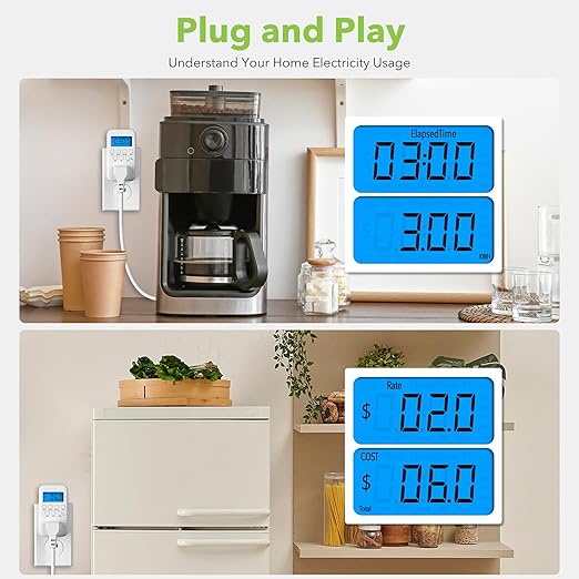 HBN Watt Meter Plug with Backlight, Plug-in Socket Power Meter Electricity Usage Monitor Consumption Home Electrical Energy Monitor, Voltage Amps Wattage Electricity Usage Tester, 9 Display Modes - Image 6
