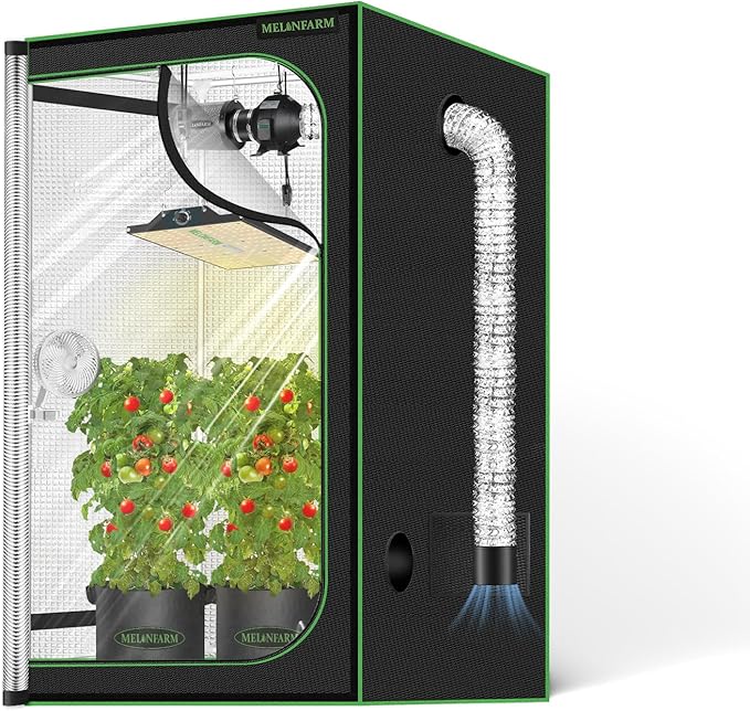 MELONFARM 2x2 Grow Tent, 24"x24"x48" Double Transparent Viewing Door Indoor Grow Tent, Growing Tent with High Reflective Mylar & Floor Tray, Plant Tent for Indoor Hydroponics Growing by MELONFARM