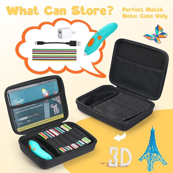 Case Compatible with 3Doodler Start+ Essentials for 3D Pen Set for Kids, Carrying Holder Fit for Printing Pens, Storage Organizer for Printing Filament Refill, Micro-USB Charger (3D-05-Black) - Image 2