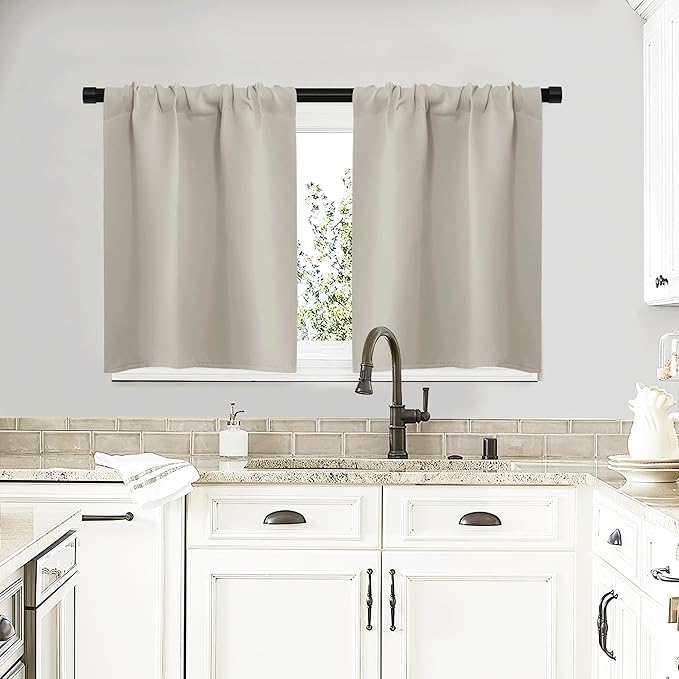 NICETOWN Blackout Curtains for Living Curtains, Room Darkening Window Curtain Panels, Easy-Care Solid Thermal Insulated Draperies/Drapes for Daughter Room (Natural, 2 Panels, 29 by 20) by NICETOWN