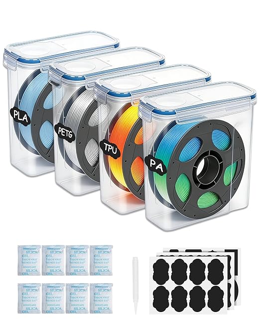 Filament Storage Box 4 Pack for 3D Printer Filament Storage Container Portable with Desiccants and Label Water-Proof Dust-Proof for 1.75mm Filament Transparent Blue by Unknown