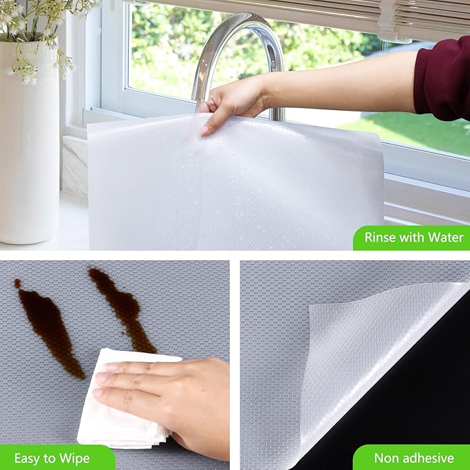 Shelf Liners for Kitchen Cabinets Refrigerator Liners Waterproof Kitchen Cupboard Liner Non-Slip Drawer Mats Non Adhesive Fridge Mats for Shelves - Clear 11.8 x 118 Inches - Image 4