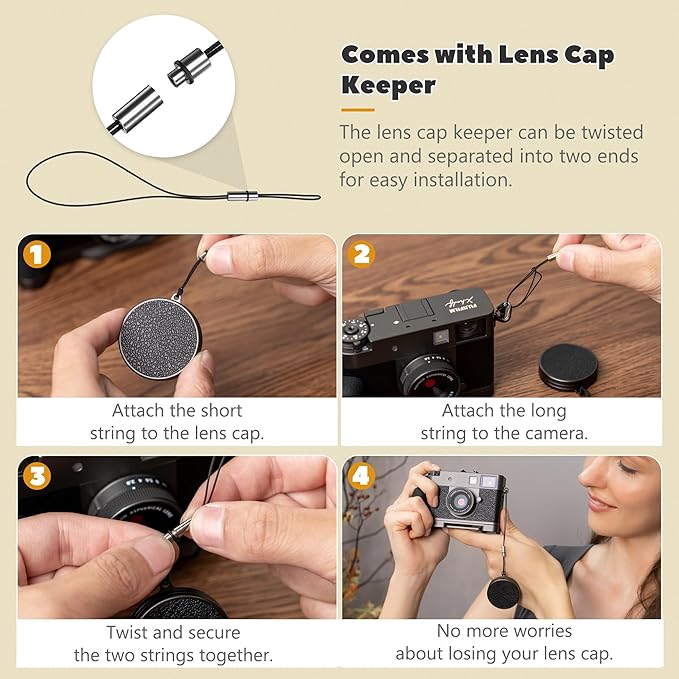 Fuji X Half Leather Texture Lens Cap, Aluminum Anti-Dust Anti-Scratches Lightweight Camera Lens Cover with Soft EVA Interior & Lanyard, Accessories for Fuji X Half Lens Protection Cover-Silver - Image 6