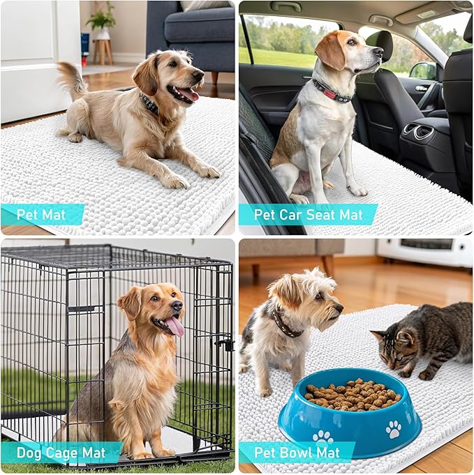 OLANLY Dog Door Mat for Muddy Paws 47x17, Absorbs Moisture and Dirt, Absorbent Non-Slip Washable Doormat, Quick Dry Chenille Mud Mat for Dogs, Entry Indoor Entryway Carpet for Inside Floor, White - Image 7