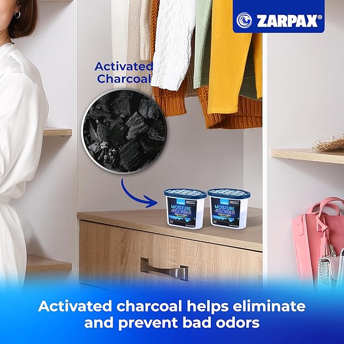 Moisture Absorber Activated Charcoal 10.5 oz/300g | Removes Moisture, Damp, Humidity & Odors | Odor Absorber | Moisture Trap for Bathroom, Closet, Kitchen & Small Spaces | Set of 15 - Image 5