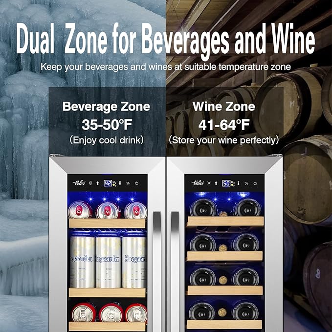 Wine and Beverage Refrigerator Upgraded, 24 Inch Beverage Refrigerator Cooler Dual Zone with Glass Door, Under Counter or Freestanding Beverage Fridge with Large Capacity, Advanced Cooling System - Image 2
