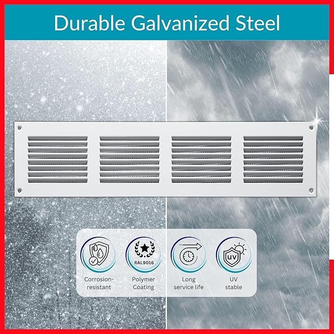 14x2 Vent Cover (Duct Opening) - White HVAC Return Air Grille for Wall and Ceiling - Metal AC Vent Cover with Mesh - Rectangular Ventilation Register - External Dimensions: 15.75" W x 3.94" H - Image 3