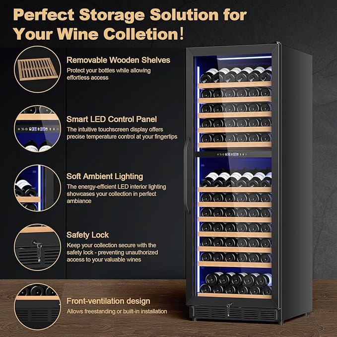 24 Inch Dual Zone Wine Cooler Refrigerator, Large Capacity Freestanding/Built-in Upgraded Professional Wine Fridge with Powerful Compressor, Advanced Cooling System, Quiet Operation, Black - Image 4