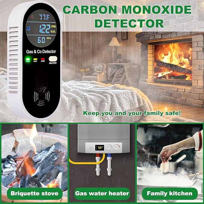Combustible Gas & Carbon Monoxide Detector 4-in-1 Alarm with Temp/Humidity Sensor – Plug-in CO/Gas Leak Detector for Home, RV, Apartment Safety (Explosive Gas & CO Detection) 2-Pack - Image 5