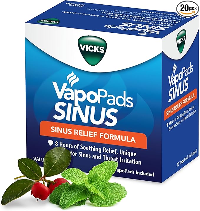 Vicks VapoPads Sinus Relief Formula - Vapor Pads Refill for Vicks Humidifiers and Steam Inhalers, Scent Pads for Sinus Congestion and Throat Irritation, 20-Pack, Box Color May Vary by VicksDevices