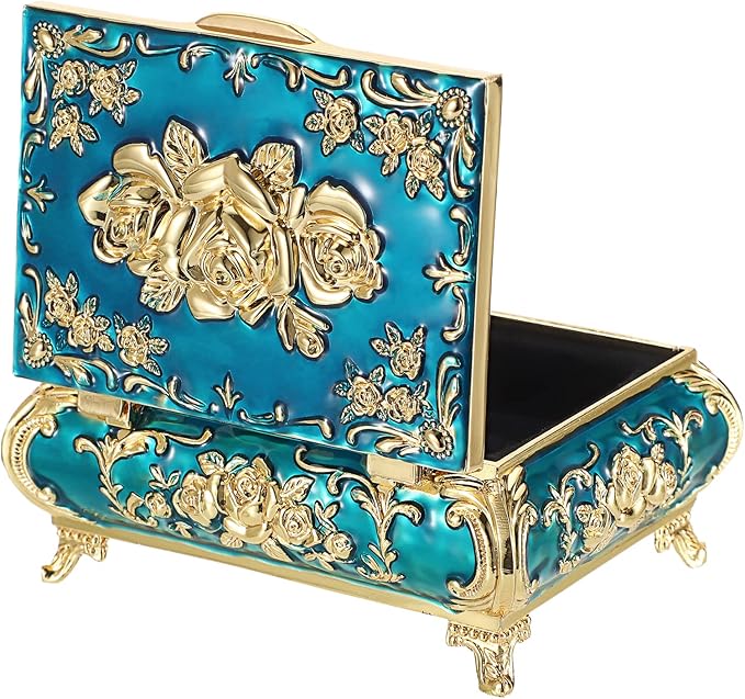 Hipiwe Vintage Metal Jewelry Box Small Treasure Chest Case Trinket Organizer Earrings Necklace Bracelet Storage Box Ring Box Holder Keepsake Box for Women - Image 5