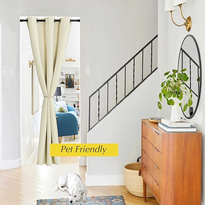 NICETOWN Patio Door Curtain Panel Blackout Drapes 42"x 80" Doorway Curtain, Farmhouse Privacy Door Divider for Living Hallway Nursery Kids Room Dividing Window Dressing, 1 PC, Light Beige - Image 4