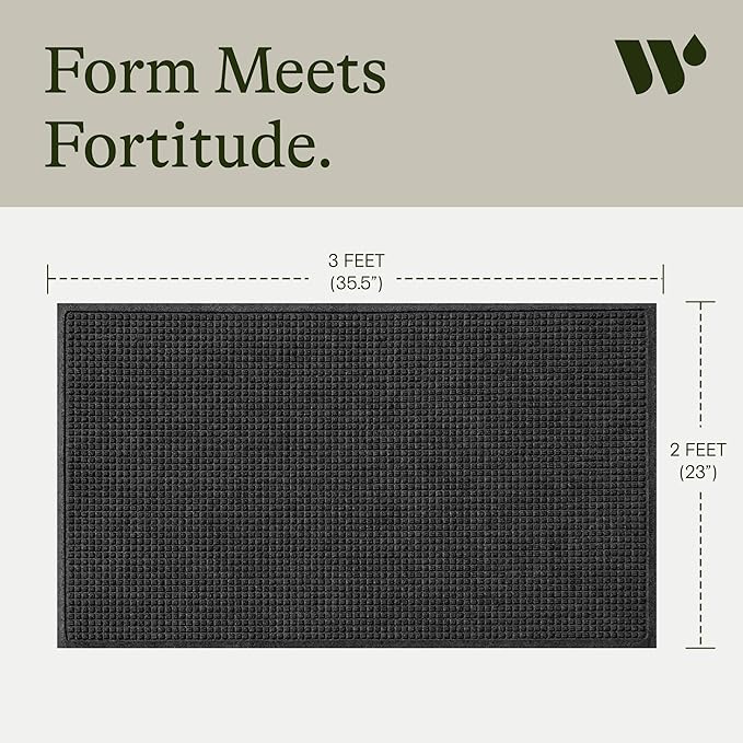 WaterHog Squares Front Door Mat Indoor Outdoor Entrance, Absorbent All-Weather Doormat with Non-Slip Rubber Backing, Dirt & Moisture Trapper, Low Profile, Easy Clean, Made in USA, 23"x35.5" Charcoal - Image 3