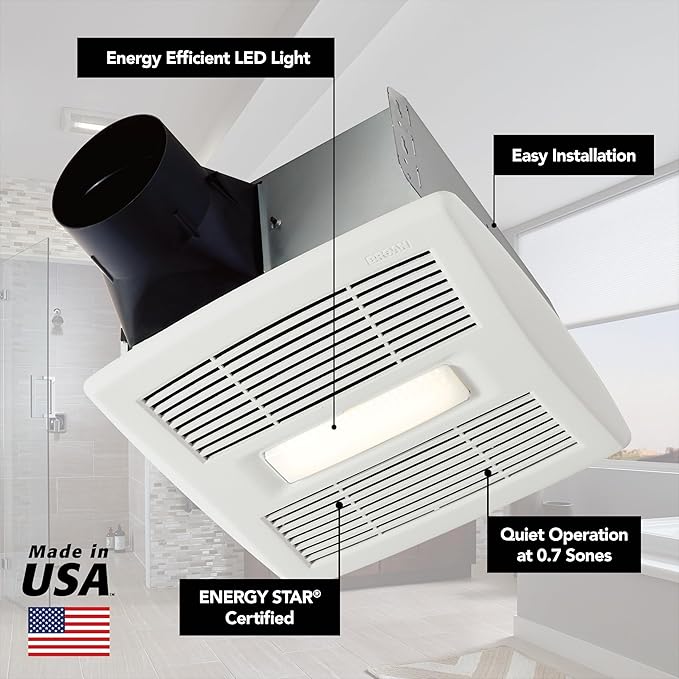 Broan-Nutone AE80BL InVent Series Single-Speed Fan with LED Light, Ceiling Room-Side Installation Bathroom Exhaust Fan, ENERGY STAR Certified, 0.7 Sones, , White , 80 CFM 0.7 Sones - Image 2