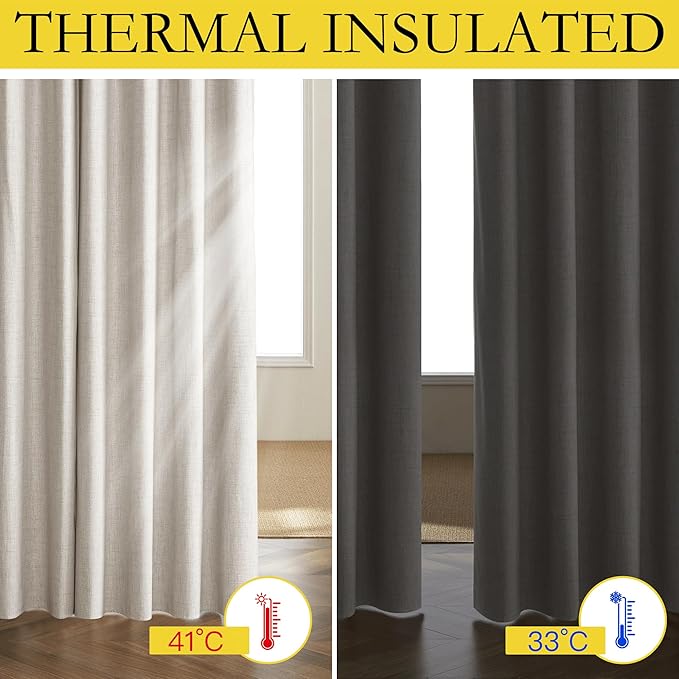 NICETOWN Brich Vintage Open Linen Weave Flax Thermal Curtains, 100% Blackout Curtains 120" Long for Dining Room, Soundproof Window Treatment Drapes for Home Office, 62" Wide Per Panel, Set of 2 - Image 3