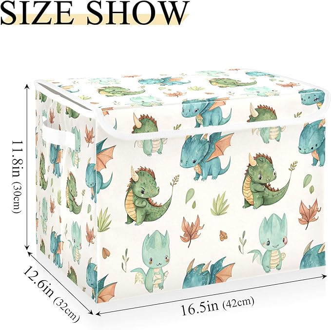 xigua Dragon Watercolor Storage Bins with Lids and Carrying Handle,Foldable Storage Boxes Organizer Containers Baskets Cube with Cover for Home Bedroom Closet Office - Image 3