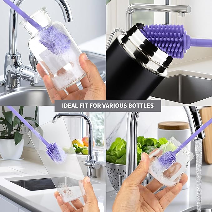 A-Brush Silicone Bottle Cleaner Brush, 3 Piece Set, Long Handle - Water Bottle Cleaner, Baby Bottle Nipple Brush for Plastic & Glass, BPA-Free Dish Washing Brush A2S Protection - Image 5