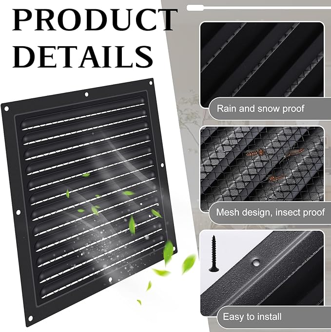 2 Pcs Attic Vent 10" X 10" Shed Vents Metal Gable Vents for Houses Wall Vent with Screen Vent Covers for Home Garage Attic Ceiling, Boost Ventilation and Guard Against Moisture - Image 2