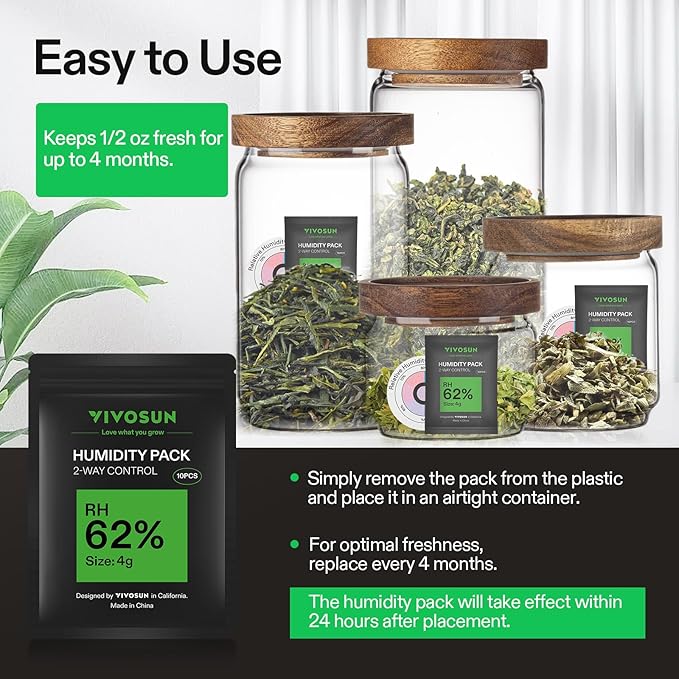 VIVOSUN Heavy Duty 2-in-1 Trimming Tray and 62% RH Two-Way Humidity Control Packs, Size 4 g, 10 Packs for Storing 1/2 oz, Moisture Balancer with RH Indicator Card for Food & Herb Storage - Image 9
