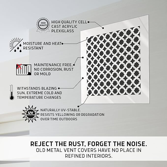 SABA Home Decor Air Vent Cover Grille - Acrylic Plexiglass 8" x 8" Duct Opening, 10" x 10" Overall White Finish Decorative Covers for Walls & Ceilings NOT for Floor USE, Venetian - Image 3