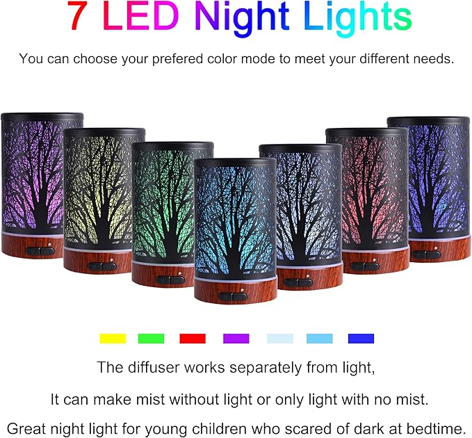 Essential Oils Diffuser for Home,150ML Aromatherapy Diffuser,Birthday Gifts for Women mom,Metal Cool Mist Humidifier with 7 Colors Lights Waterless Auto Off Air Diffusers(Tree) - Image 2