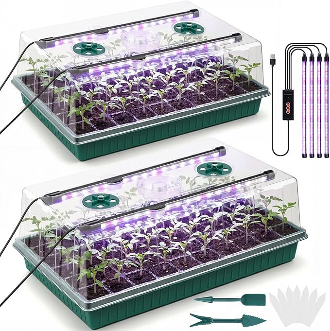 2 Pcks Seed Starter Tray 120 Cells Seed Starter Kit with Grow Light, Seed StartingTrays for Seed Seedling Planting Starter, Mini Greenhouse Plant Germination Trays by Unknown