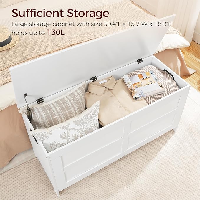 Storage Chest, 39.4” Large Toy Chest, Entryway Storage Trunk, Storage Bench with Safety Hinge, Entrance Bench for Living Room, Entrance, Bedroom, White SCWT48301 - Image 8