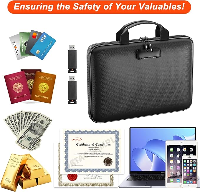 Fireproof File Organizer,Fireproof Document Box with Lock,Large 13 Pocket Expanding File Folder,Hard-Shell Portable Safe Storage for Letter/Legal Document,Laptop,Valuables-Black - Image 4