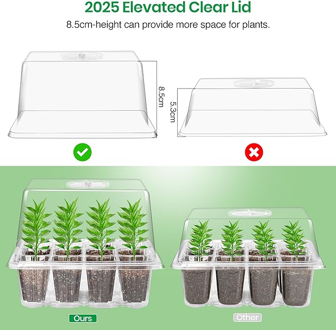 Bonviee 10 Packs Seed Starter Tray with Elevated Lid, 120 Cells Thicken Seed Starting Trays Kit with Adjustable Humidity Vent, Clear Cell Tray and Heightened Lids for Greenhouse & Gardens, Clear - Image 3