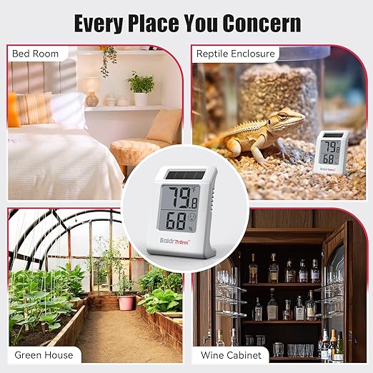 BaldrTherm 2.2'' Digital Thermometer and Hygrometer Meter, Solar-Powered Indoor Temperature Sensor Humidity Monitor, Humidity Gauge for Baby Rooms, Bedrooms, Home, Office, and Wine Cellars, 1Pack - Image 8