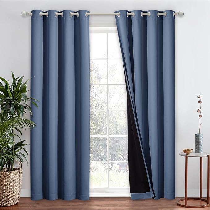 NICETOWN Complete 100% Blackout Curtain Set, Thermal Insulated & Energy Efficiency Window Draperies for Guest Room, Full Shading Panel for Shift Worker and Light Sleepers, Stone Blue, 52W x 84L, 1 PC by NICETOWN