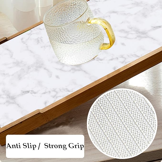 Shelf Liner 18 Inch Wide X 20 Ft Non Adhesive Cabinet Drawer Liners Non Slip Waterproof Pantry Closet Shelf Liner Strong Grip Liner For Kitchen Bathroom Refrigerator Dresser Drawer Cupboard Mat Marble - Image 2