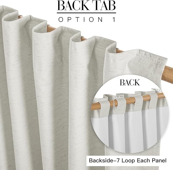RYB HOME Ivory White 100% Blackout Curtains for Bedroom, Linen Drapes Back Tab&Rod Pocket, Thermal Insulated Privacy Assurd Curtains for Sliding Glass Doors/Dining/Living Room, W52 x L84, 2 Panels - Image 5