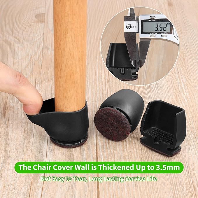 16PCS Extra Small Chair Leg Floor Protectors, Chair Leg Protector for Hardwood Floors, Metal Bar Stool Floor Protectors Chair Leg Caps, Round Felt Furniture Pads Chair Sliders(Black,Fit 0.55"-0.75") - Image 5
