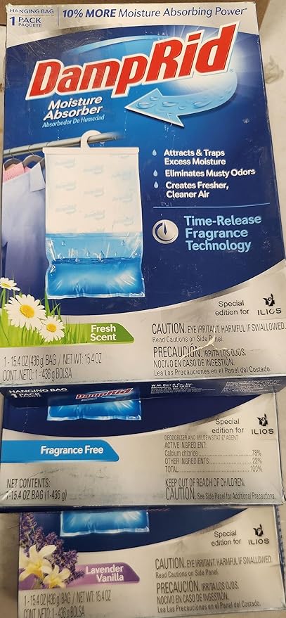 Damp Rid Hanging Bag Moisture Absorbers - 3 Packs of 3-15.4oz (Pure Linen, Lavender Vanilla, Fresh Scent) - Closet Deodorizer Odor Eliminator, 10% More Moisture Absorbing Power - Ilios Packaging - Image 7