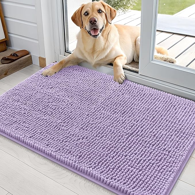 OLANLY Dog Door Mat for Muddy Paws 36x24, Absorbs Moisture and Dirt, Absorbent Non-Slip Washable Doormat, Quick Dry Chenille Mud Mat for Dogs, Entry Indoor Entryway Carpet for Inside Floor, Lavender by OLANLY
