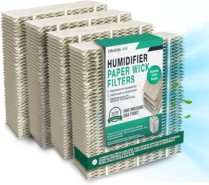 4 Replacement Humidifier Paper Wick Filters Compatible with Aircare 1043 EP9500,EP9700,EP9800,EP9R500,EP9R700,EP9R800, Essick 821000,826000,831000,SS390DWHT, Bemis Space Saver 800 8000 - (4 Pack) by ThinkCrucial