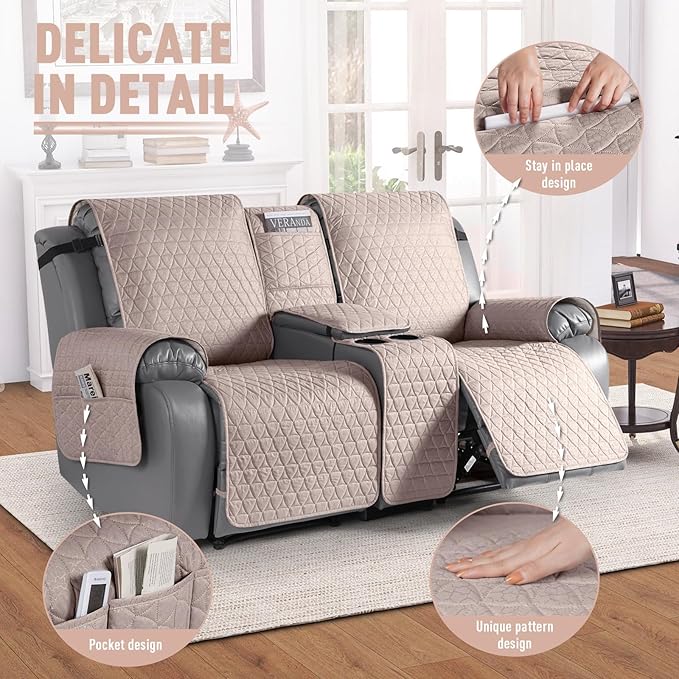 TAOCOCO 100% Waterproof Loveseat Recliner Couch Sofa Covers with Console,Double Reclining Couch Cover Non-Slip Sofa Slipcovers Washable,Furniture Protector Covers for Kids,Pets(2 Seater,Pink) - Image 6
