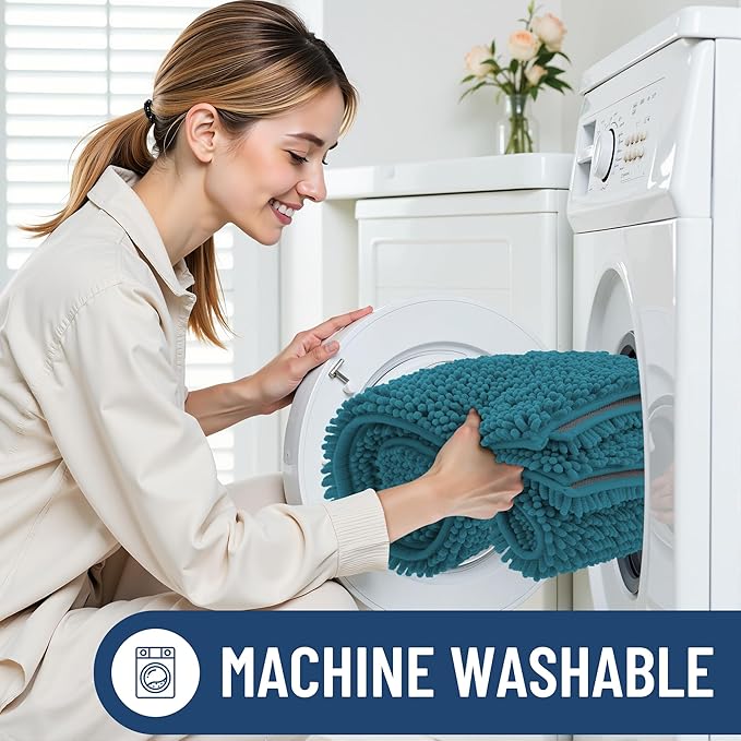 Smiry Luxury Chenille Bathroom Rugs 30x20, Extra Soft and Absorbent Shaggy Bath Mat, Machine Washable, Non-Slip Plush Carpet Runner for Tub, Shower, and Floor, Home Decor Accessories, Lake Blue - Image 6