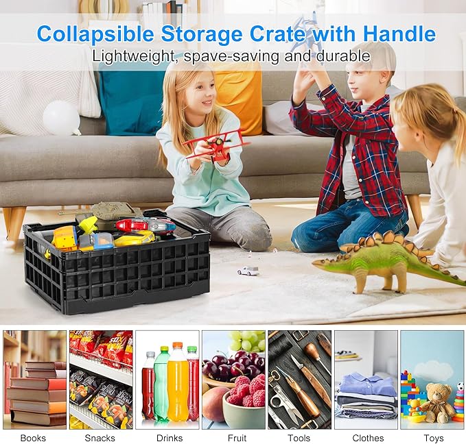4-Pack Heavy Duty Stackable Storage Crates Plastic Collapsible Milk Crate Garage Organizing Bins Storage Containers for Home Office Moving Supplies, Black - Image 2