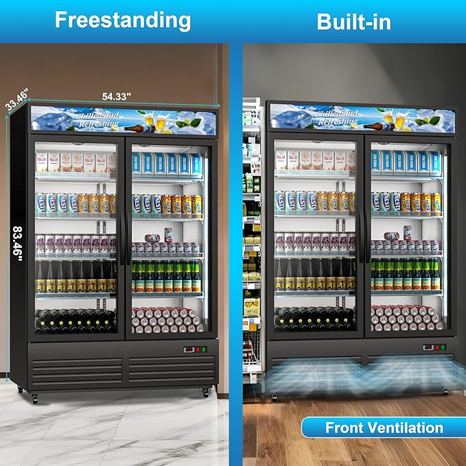 Commercial Beverage Refrigerator with 2 Glass Door, 41.3 Cu.Ft Display Fridge Beverage Cooler with Customizable Lightbox Adjustable Shelves, Drink Fridge Merchandiser for Restaurant Shop, Black - Image 5