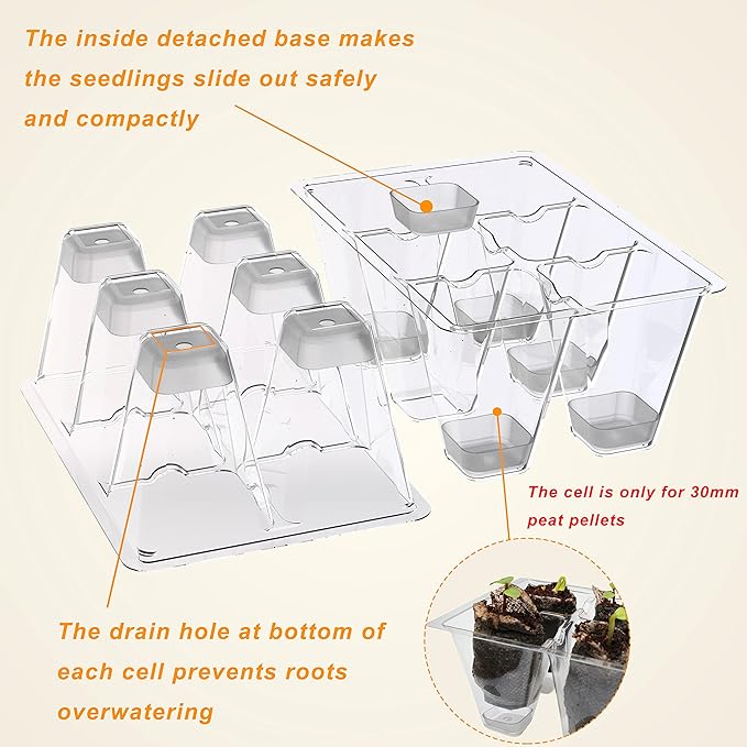 Gardzen 10 Pack Push-Up Seed Starting Tray, Pop Up Plant Germination Trays, Seed Starter Kit with Adjustable Humidity Vented Dome, 6.6" x 4.5", Total 120-Cell, Clear - Image 6